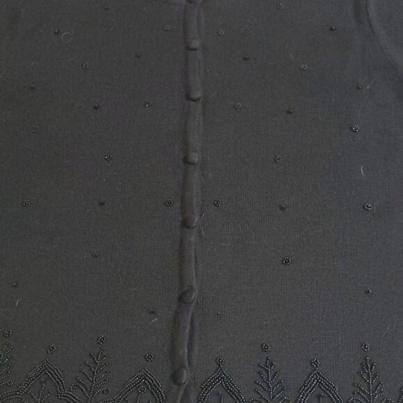 Talbots Embellished Beaded & Embroidered Sz. L 100% WOOL Black Holiday Cardigan - Picture 8 of 9